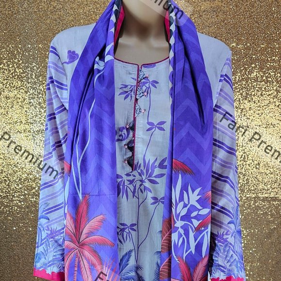 Asim Jofa 3PC Printed Lawn Cambric Cotton Shalwar Kameez Pakistani/Indian S/35 - Picture 3 of 11